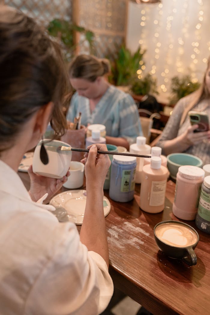 Engaging pottery workshop in Maldives focusing on painting and creativity with art supplies.